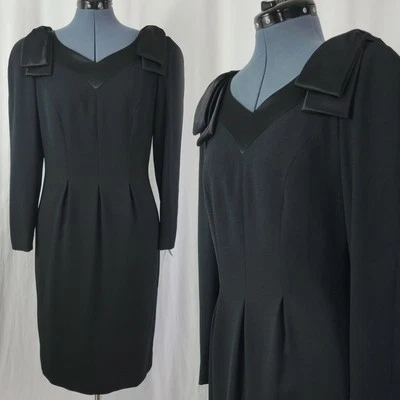 Vestido Vaina Vintage Liz Claiborne Negro con Lazos de Satén en los Hombros Talla 10 Foto 1 de 4