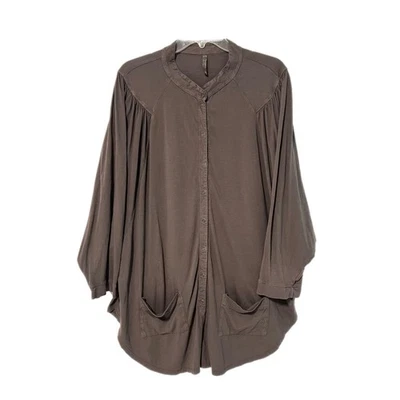XCVI Women's Plus Size 2XL Blazer Jacket Tunic Taupe Brown Lagenlook Pockets - Image 1 of 4