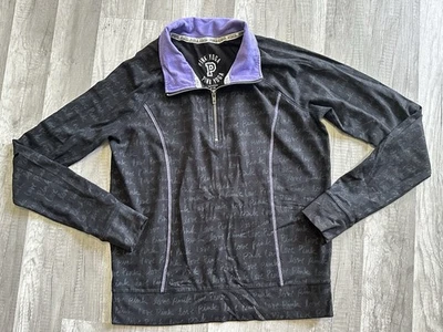Victoria’s Secret Pink Yoga Sweatshirt Medium Black Purple Gray Logo 1/4 Zip - Image 1 of 4