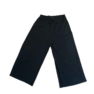 Dressed In Lala Hose Damen Medium schwarz weites Bein gerippt Stretch Lounge Pull On - Bild 1 von 6