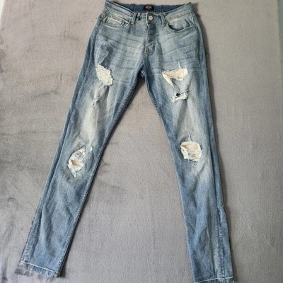 Boohoo Man Jeans Mens 32x34 Blue Distressed Denim Stretch Medium Wash - Image 1 of 4