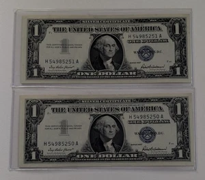 US Two, One Dollar, 1957, $1 Silver Certificates, Uncirculated, Ink Smear Error  - Picture 1 of 3