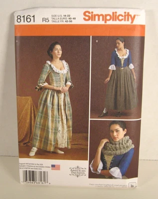Simplicity 18th Century Colonial /Highland Costume Pattern #8161 Misses 14-22 UC - Image 1 of 2