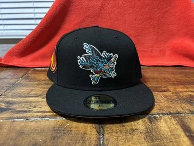 San Jose Sharks Santa Cruz Punto Logo Negro Verde azulado Nueva Era Equipado 7 3/4 Gris Jimbo Foto 1 de 4