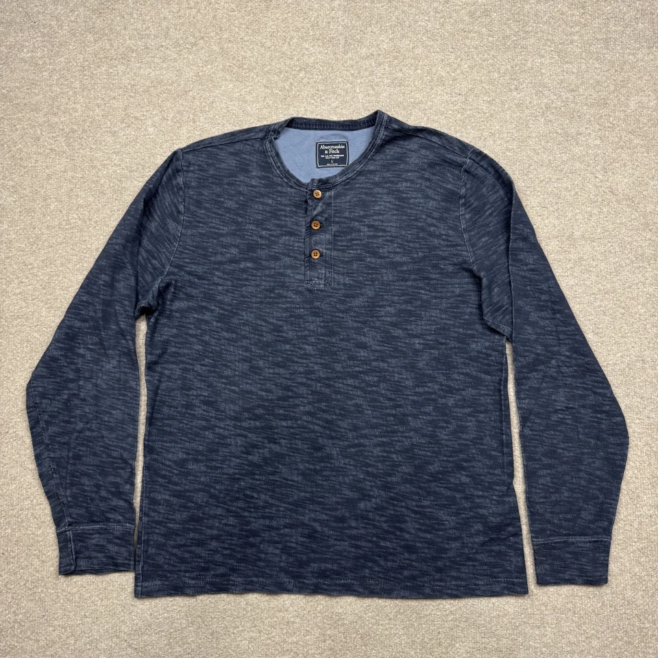 Camisa De Colección Y2K Abercrombie & Fitch Henley Hombres Talla L Azul Manga Larga Botón Camiseta Foto 1 de 4