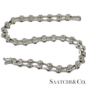 18K (750) White Gold Two Row Tennis Bracelet - 1.4 Ct Natural White Diamond - Picture 1 of 9