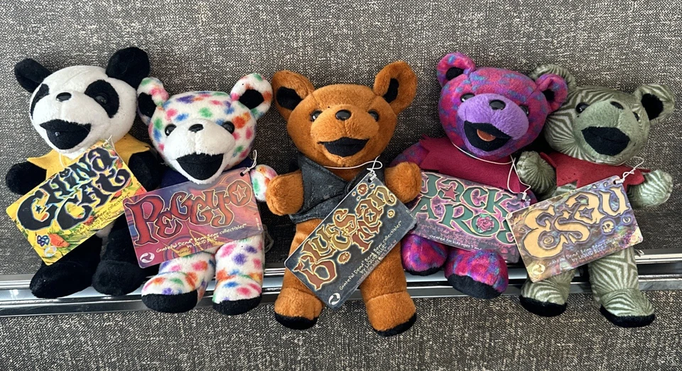 批量 5 件 Grateful Dead 毛绒豆熊收藏品 液体蓝色 带标签 — 第 1/4 张图片