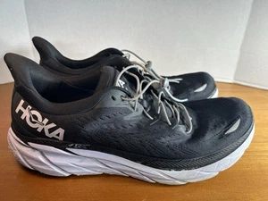Hoka Mens Size 11.5 Clifton 8 Black Athletic Running Shoes Sneakers- Fast Ship - Picture 1 of 10