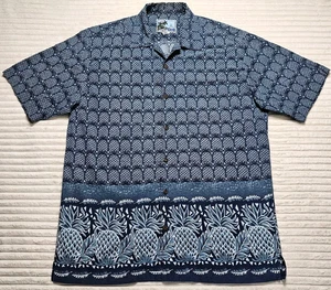 Aftco Bluewater Shirt Men's LARGE L Blue Short Sleeve Button Up Pineapples - Picture 1 of 9