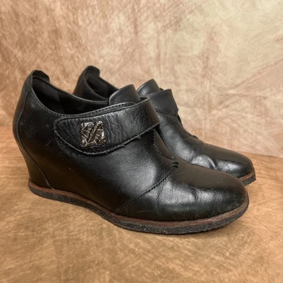 Earth Zanza 黑色楔形鞋跟 Mary Jane 木屐鞋 皮革 Goth Euro Indie Y2K — 第 1/4 张图片
