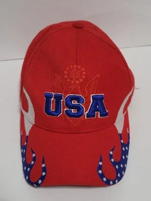 USA Black Eagle Flaming Stars Strapback Hat Red Snapback  - Image 1 of 4