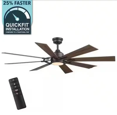 Home Decorators Makenna 60” Matte Black LED Ceiling Fan Indoor/Outdoor w/ Remote - Image 1 of 4