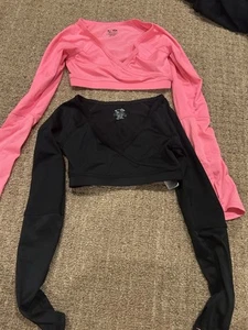 Lot Of 2 Champion C9 Girls Fitted Hot Pink Black Gym/Dance Crop Top Sz Large - Picture 1 of 5