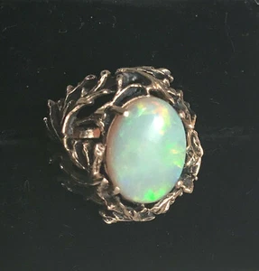 LARGE AUSTRALIAN OPAL CABOCHON in BAROQUE BRANCH STYLE 14K YELLOW GOLD RING - Picture 1 of 12