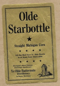 Vecchio originale Starbottle dritto Michigan Corn Jackson Michigan fantasia? Etichetta - Foto 1 di 2