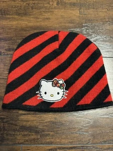 Vintage Hello Kitty Stripe Beanie By Sanrio One Size Fits All - Picture 1 of 7