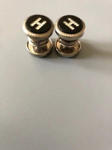 Joyería vintage para hombre en tono plateado/piedra negra inicial H - Imagen 1 de 6