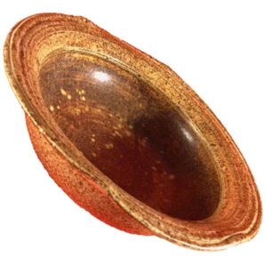 POTTERY BOWL SPECKLED HAND TURNED SIGNED BROWN AND TAN VINTAGE 7 1/8" - Picture 1 of 12