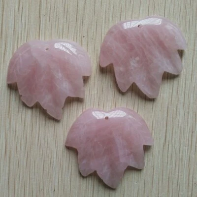 Резной натуральный розовый кварц камень клен лист подвески бусина ожерелье 3шт - Изображение 1 из 4