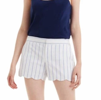 Club Monaco size 0 light blue & white striped scalloped hem "Amber" short shorts - Image 1 of 4