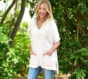 NEW Barefoot Dreams 1X CozyChic Ultra Lite Short Sleeve Zip Up Hoodie QVC 1641 - Picture 1 of 6