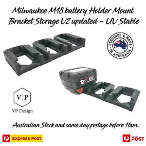 Milwaukee 18V M18 battery Holder Mount Bracket Storage dual / triple V2 updated - Picture 1 of 35