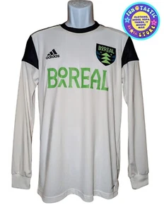 MENS SOCCER SHIRT LONG SLEEVE. WHITE/GREEN/BLACK. Sz SMALL, BOREAL FC LOGO. Cool - Picture 1 of 12