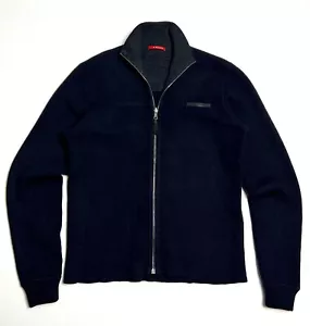 Vintage Auth Men's PRADA Reversible Lana Wool Blue Knitted Cardigan Sweater - 52 - Picture 1 of 15