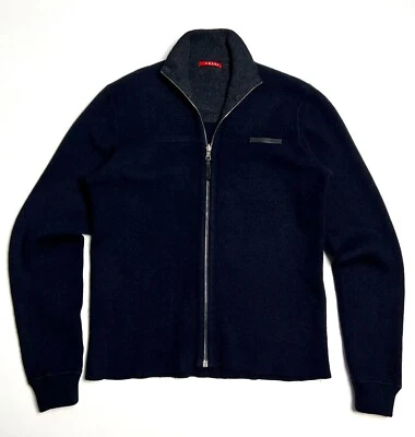 Cárdigan Suéter Tejido Azul Lana Reversible PRADA De Colección Auténtico Para Hombre - 52 Foto 1 de 4