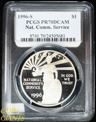 1996-S S$1 National Community Service PCGS PR70 DCAM Commemorative Silver Dollar - Image 1 of 2