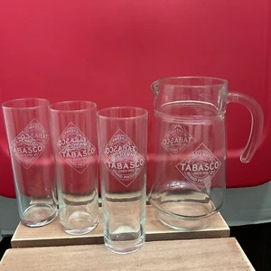 Set Of Mcllhenny Authentic Tabasco Pepper Sauce Pitcher & 3 Tumblers - Picture 1 of 2