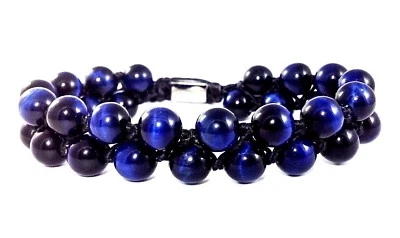 МУЖСКОЙ СИНИЙ ТИГРОВЫЙ ГЛАЗ ДРАГОЦЕННЫЙ КАМЕНЬ БУСИНА ДВОЙНОЙ СЛОЙ СЕРЕБРО РЕГУЛИРУЕМЫЙ БРАСЛЕТ МАНЖЕТЫ - Изображение 1 из 2