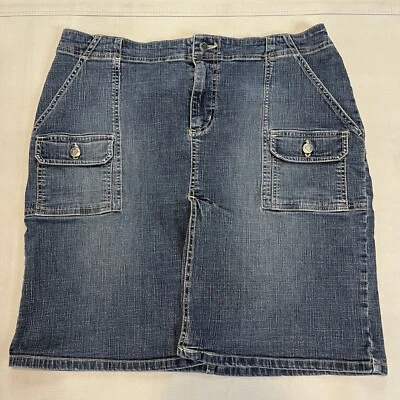 Falda Emo De Colección Antigua Azul Marino Y2K Tiro Bajo Denim Elastizada Lavado Oscuro Midi Carga-16-7755 Foto 1 de 4