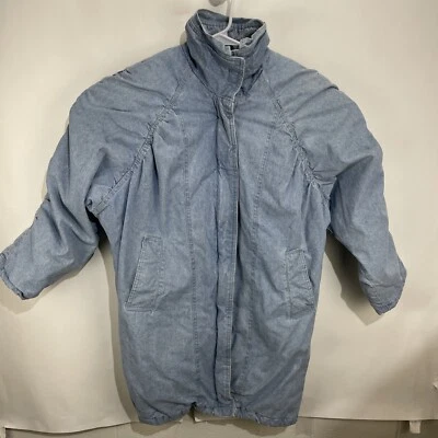 Chaqueta acolchada vintage para adultos pequeña abrigo de mezclilla hinchada forrada azul RETRO tareas granja Foto 1 de 4