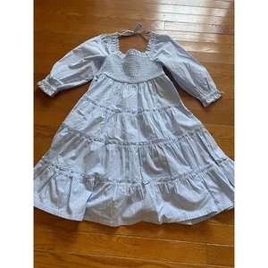 Crown & Ivy Dress Girls Size Small Blue Stripe Tiered Ruffle Smocked Cottagecore - Picture 1 of 7