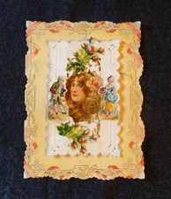 Early Vintage Valentine Card * Beautiful Woman * Colonial People * Lace-like