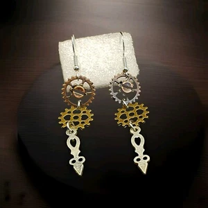 Marysia Designs Steampunk Industrial Gears Antique Metal Dangle Drop Earrings  - Picture 1 of 2