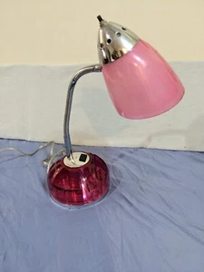 PINK Flossy Organizer Desk Lamp with AC Outlet Lazy Susan 11" neck - Picture 1 of 12