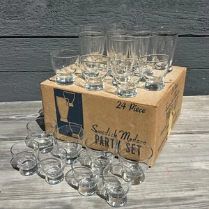 VTG Anchor Hocking Swedish Modern Party Glass Set 20 of 24 _ 3 Sizes MCM Retro - Picture 1 of 11