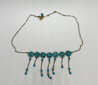 Liz Palacios S.F. Vintage Crystal Beaded Necklace Signed 9 inches Turquoise Blue