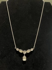 Vintage Rhinestone Choker Silver Tone Necklace 15” - Picture 1 of 6