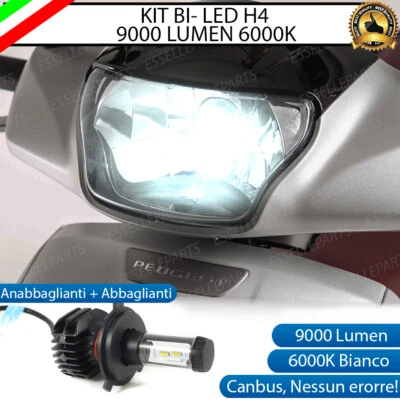LAMPADA LED H4 6000K BIANCO 9000 LUMEN CANBUS PEUGEOT TWEET MOTO NO ERRORE - Immagine 1 di 4