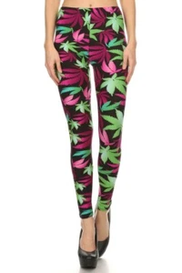 Butterweiche fuchsiafarbene Marihuana Leggings - Bild 1 von 4