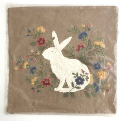 POTTERY BARN Bunny Embroidered Pillowcase, Linen Cotton, Zipper, 20x20" 4648534 - Image 1 of 4