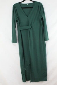 Women's Size XL (Runs Small) Long Sleeve V-Neck Faux Wrap Midi Dress Green NWT - Picture 1 of 6