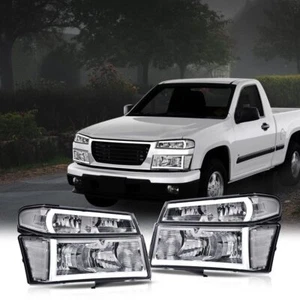 Fit For 04-12 Chevy Colorado GMC Canyon LED Tube Headlights Bumper Lamps Chrome - Picture 1 of 12