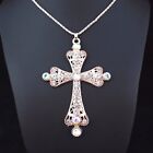 Large Crucifix AB White Crystal Rhinestone Long Chain Fashion Necklace N45ab