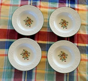  New, Set of 4 MIKASA HOLIDAY SEASON 9.25”  Rimmed Soup / Cereal Rim Bowls NEW. - Picture 1 of 4