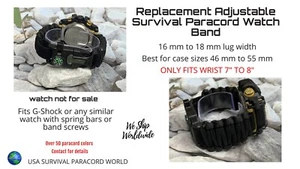 Cinturino Orologio Sopravvivenza Paracord 16 mm 18 nero regolabile Casio G Shock - NESSUN OROLOGIO - Foto 1 di 12