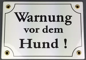 Emaille Schild Warnung vor dem Hund WEIß Emailleschild Hundeschild 17x12cm neu - Bild 1 von 1